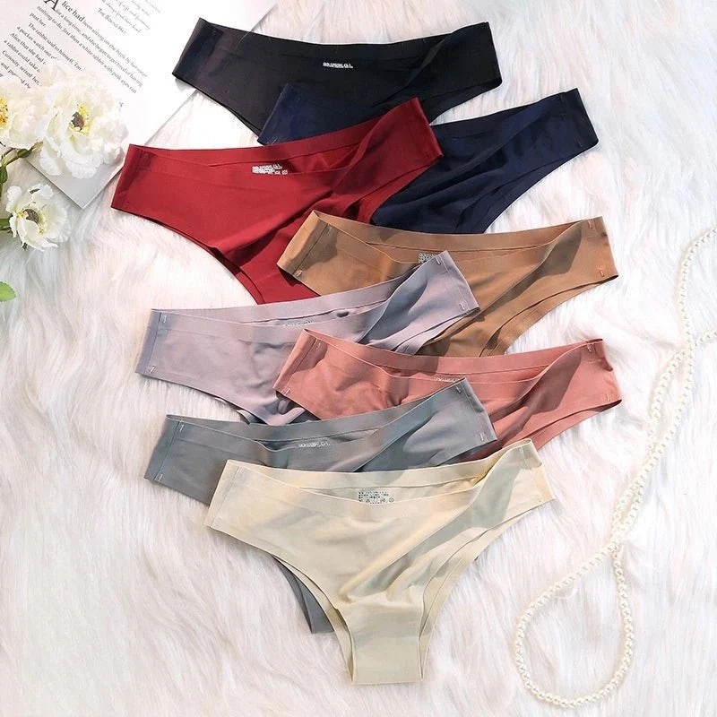4 unids/set de bragas sin costuras, ropa interior Sexy para mujer, calzoncillos de seda helada, Tanga de cintura baja, bragas ultrafinas suaves y sólidas para mujer - VibraStore