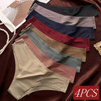 4 unids/set de bragas sin costuras, ropa interior Sexy para mujer, calzoncillos de seda helada, Tanga de cintura baja, bragas ultrafinas suaves y sólidas para mujer - VibraStore