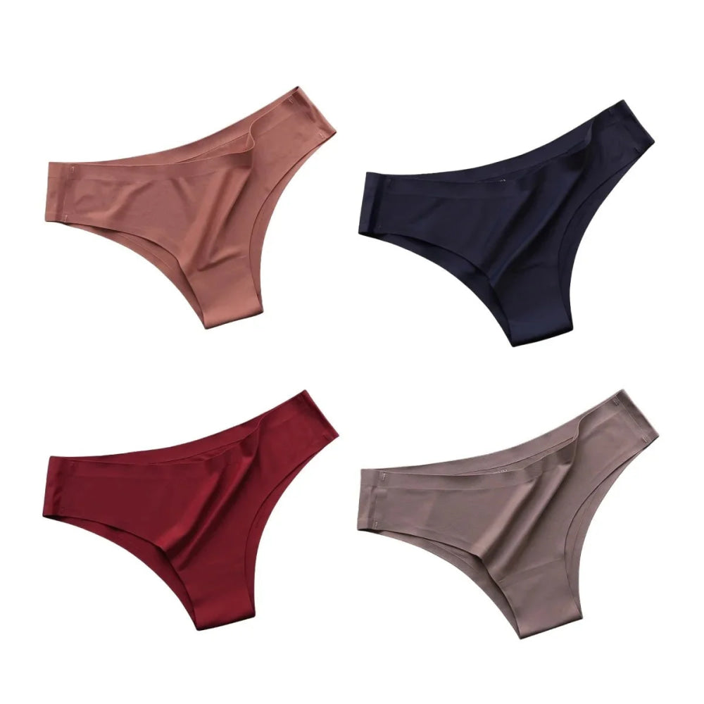4 unids/set de bragas sin costuras, ropa interior Sexy para mujer, calzoncillos de seda helada, Tanga de cintura baja, bragas ultrafinas suaves y sólidas para mujer - VibraStore