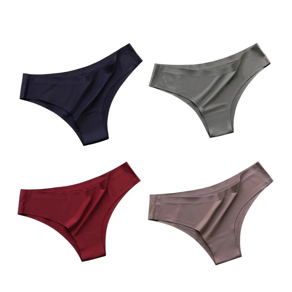 4 unids/set de bragas sin costuras, ropa interior Sexy para mujer, calzoncillos de seda helada, Tanga de cintura baja, bragas ultrafinas suaves y sólidas para mujer - VibraStore