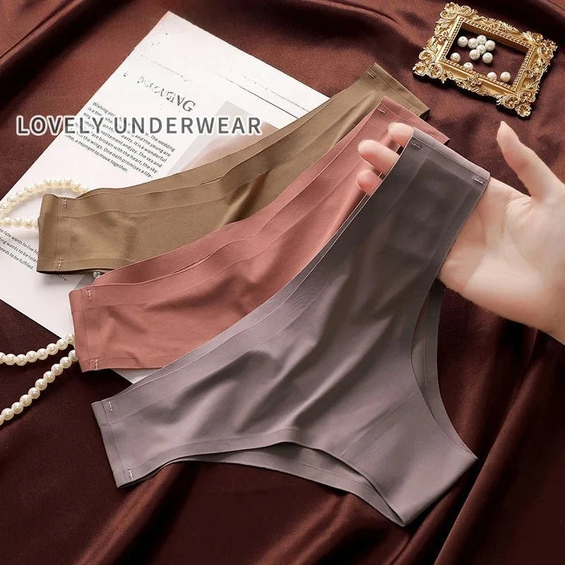 4 unids/set de bragas sin costuras, ropa interior Sexy para mujer, calzoncillos de seda helada, Tanga de cintura baja, bragas ultrafinas suaves y sólidas para mujer - VibraStore