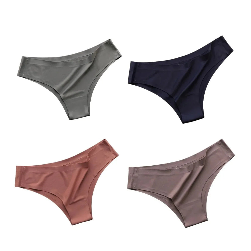 4 unids/set de bragas sin costuras, ropa interior Sexy para mujer, calzoncillos de seda helada, Tanga de cintura baja, bragas ultrafinas suaves y sólidas para mujer - VibraStore