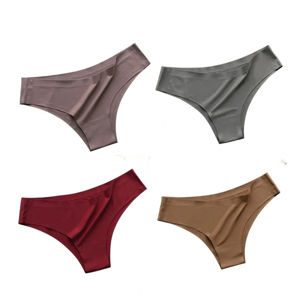 4 unids/set de bragas sin costuras, ropa interior Sexy para mujer, calzoncillos de seda helada, Tanga de cintura baja, bragas ultrafinas suaves y sólidas para mujer - VibraStore