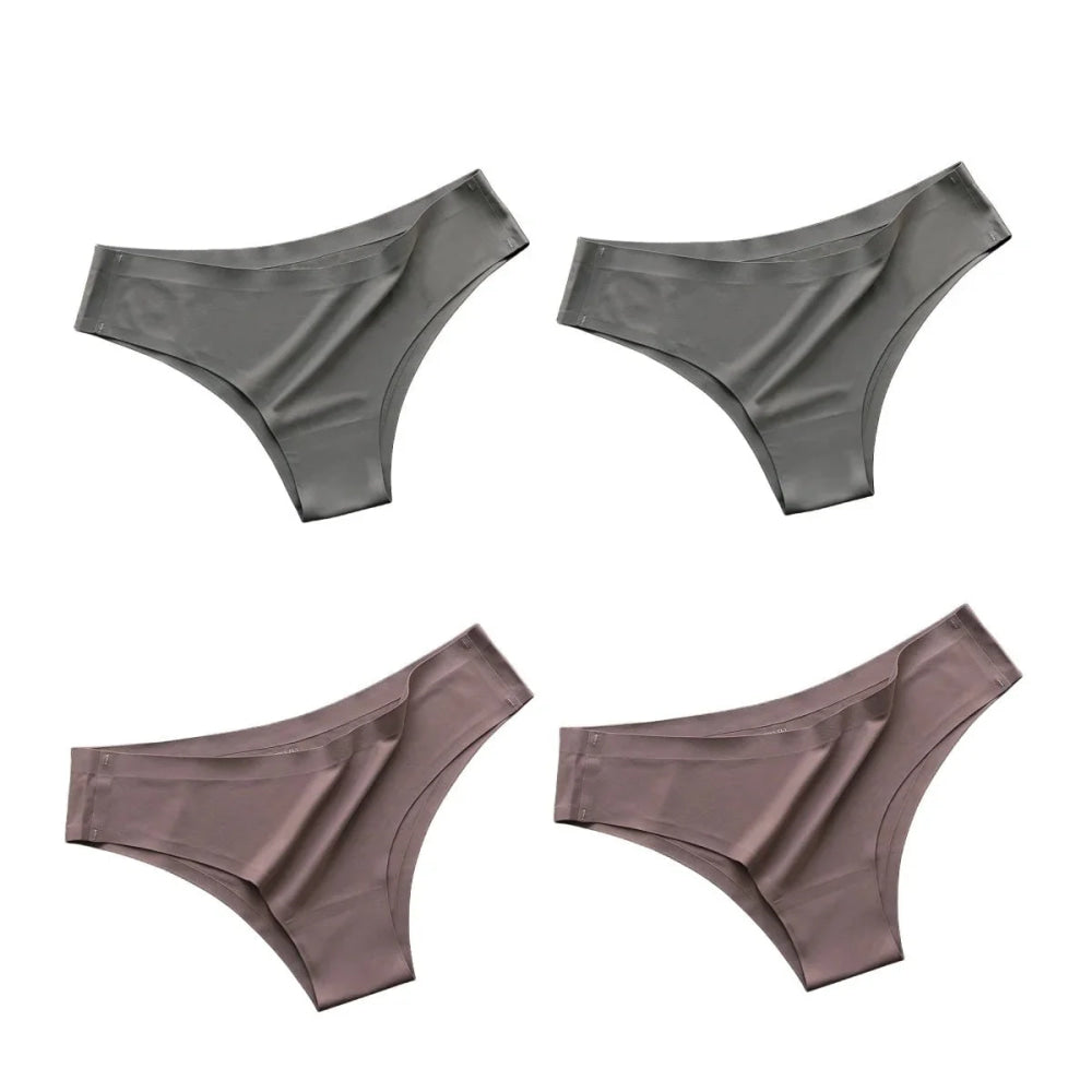 4 unids/set de bragas sin costuras, ropa interior Sexy para mujer, calzoncillos de seda helada, Tanga de cintura baja, bragas ultrafinas suaves y sólidas para mujer - VibraStore