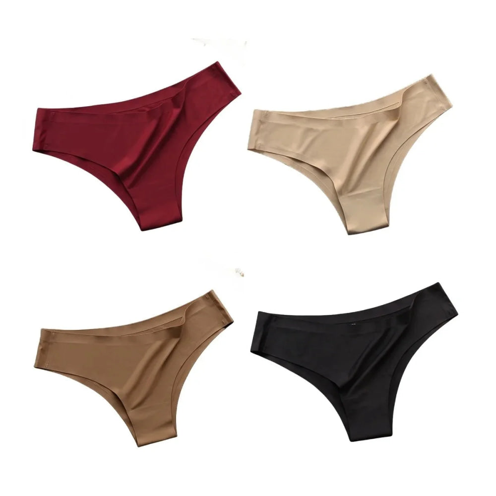 4 unids/set de bragas sin costuras, ropa interior Sexy para mujer, calzoncillos de seda helada, Tanga de cintura baja, bragas ultrafinas suaves y sólidas para mujer - VibraStore