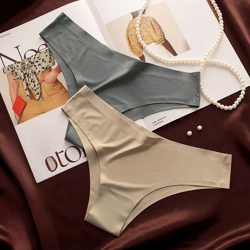 4 unids/set de bragas sin costuras, ropa interior Sexy para mujer, calzoncillos de seda helada, Tanga de cintura baja, bragas ultrafinas suaves y sólidas para mujer - VibraStore