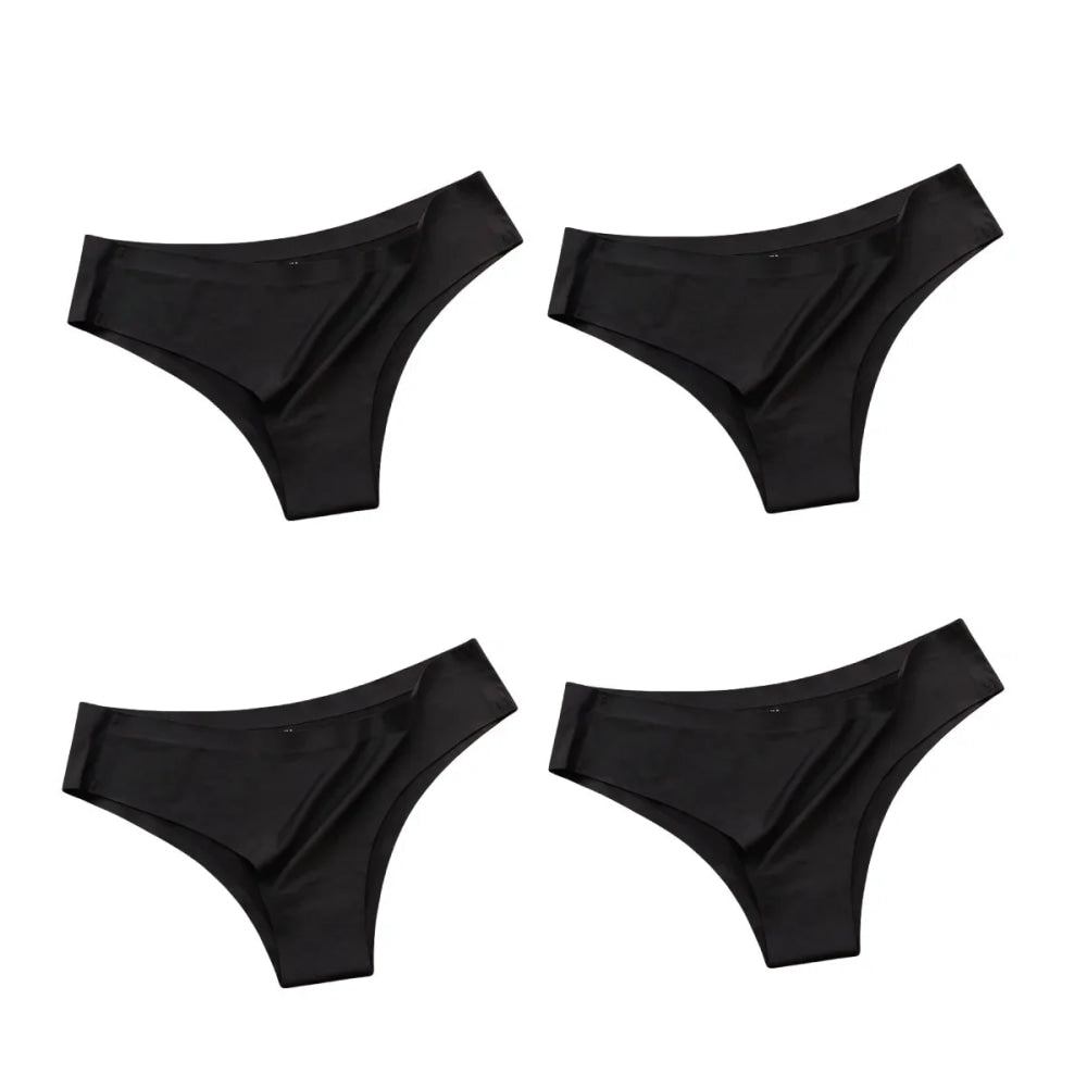 4 unids/set de bragas sin costuras, ropa interior Sexy para mujer, calzoncillos de seda helada, Tanga de cintura baja, bragas ultrafinas suaves y sólidas para mujer - VibraStore
