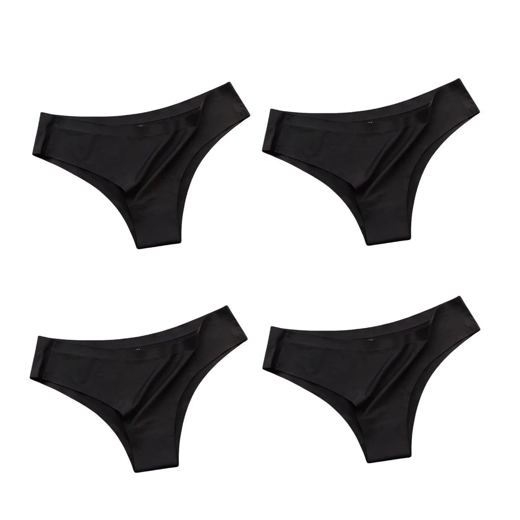 4 unids/set de bragas sin costuras, ropa interior Sexy para mujer, calzoncillos de seda helada, Tanga de cintura baja, bragas ultrafinas suaves y sólidas para mujer - VibraStore