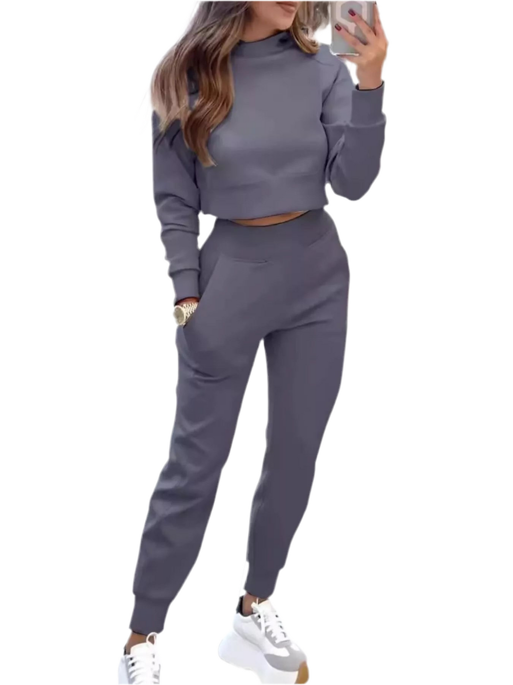 Casual Chic Cropped Sweatshirt and Jogger Set