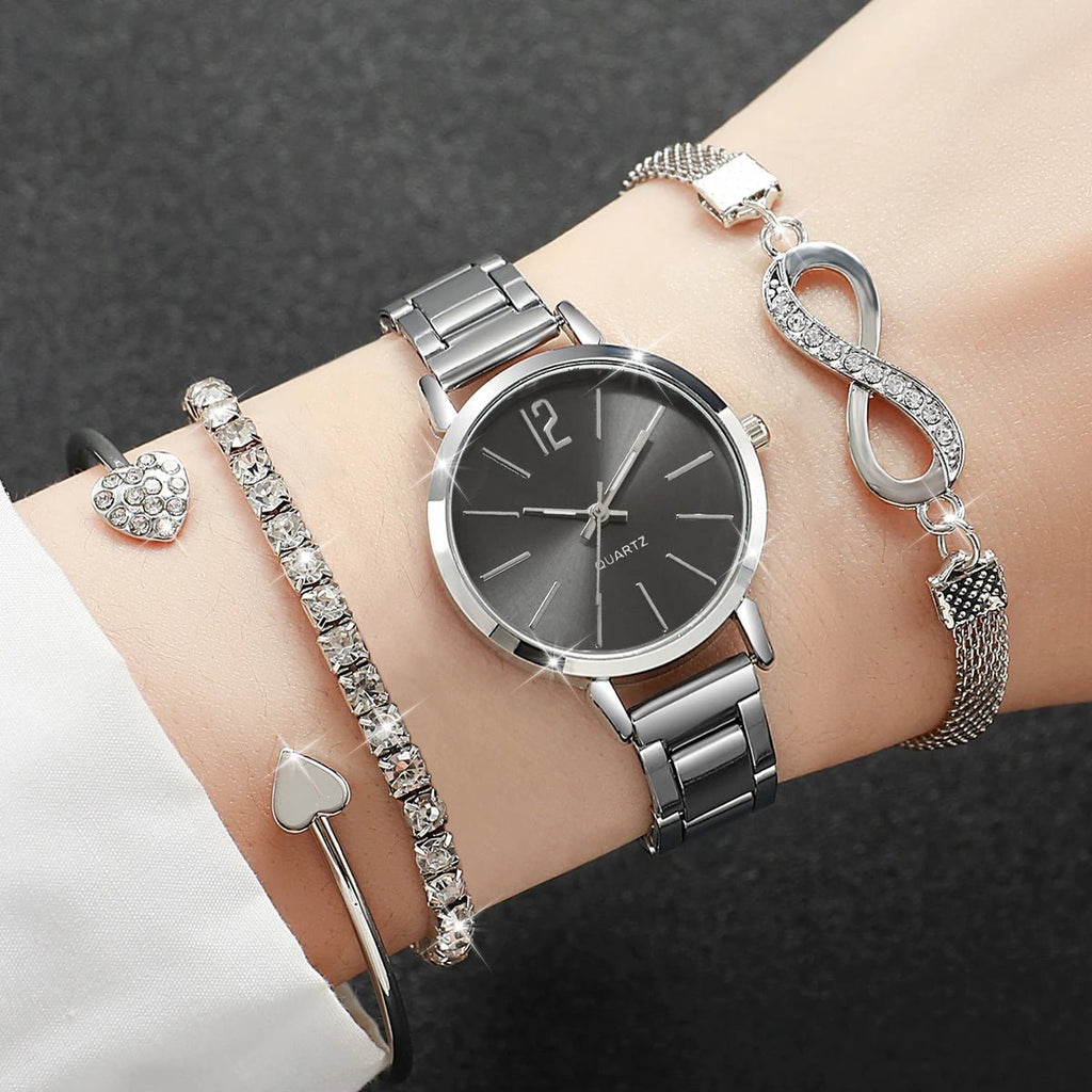 4PCS/Set Fashion Arabic Dial Women Quartz Watch Casual Ladies Wristwatch Rhinestone Bracelets Set Reloj Mujer (Without Box) - VibraStore