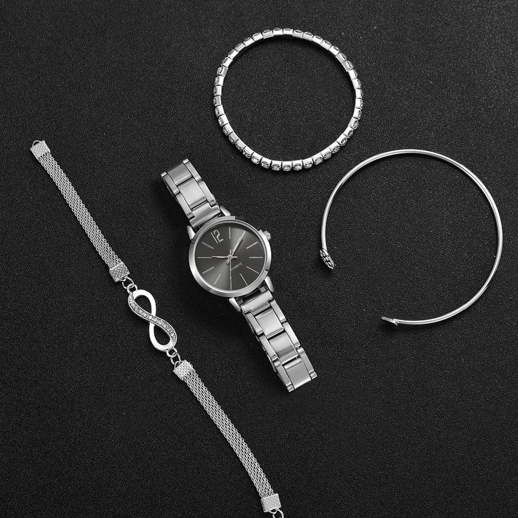 4PCS/Set Fashion Arabic Dial Women Quartz Watch Casual Ladies Wristwatch Rhinestone Bracelets Set Reloj Mujer (Without Box) - VibraStore