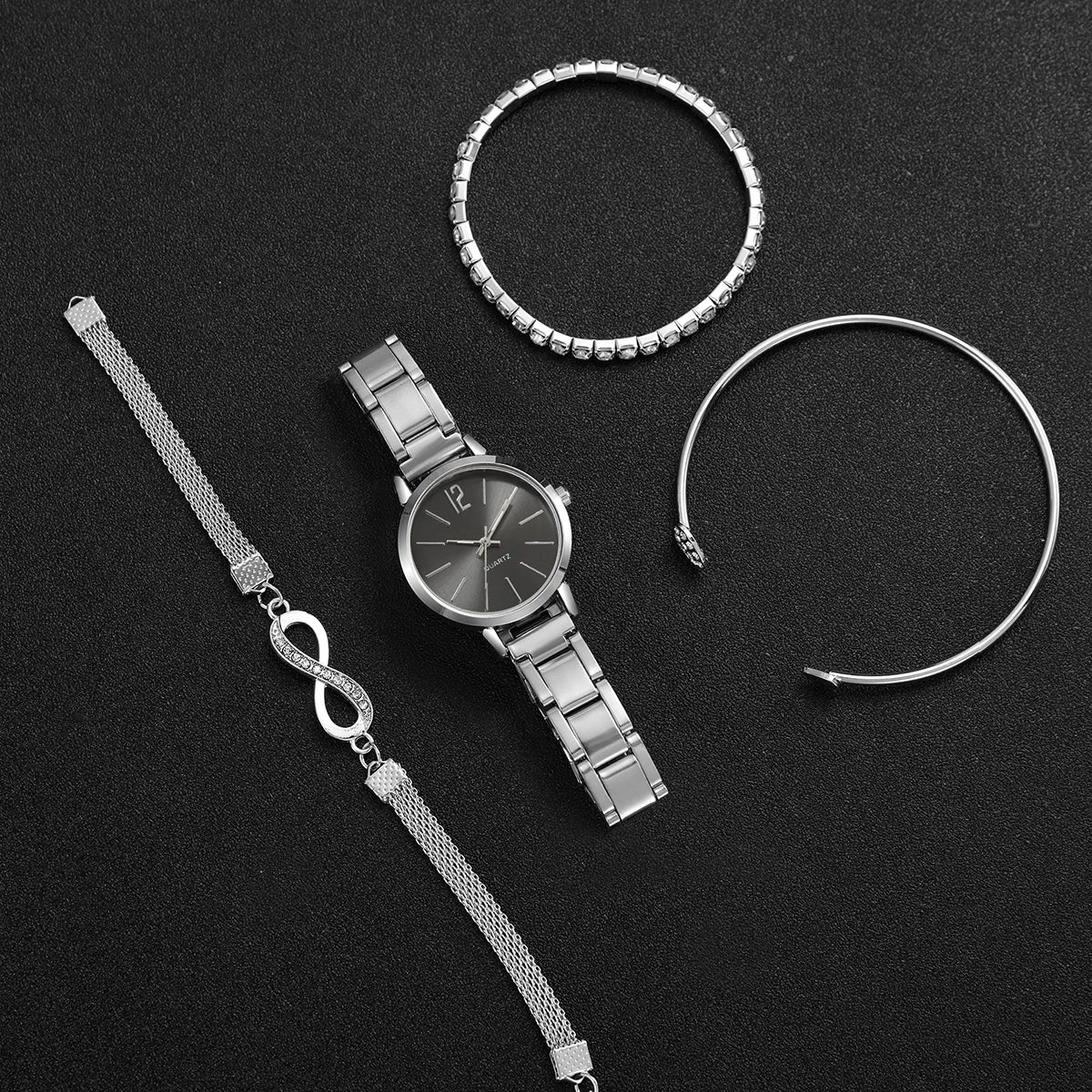 4PCS/Set Fashion Arabic Dial Women Quartz Watch Casual Ladies Wristwatch Rhinestone Bracelets Set Reloj Mujer (Without Box) - VibraStore