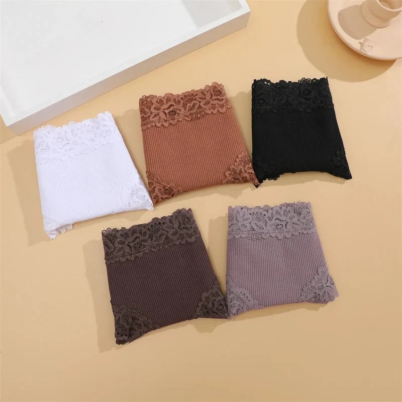 5 unids/set de bragas de algodón para mujer, ropa interior íntima de encaje Floral, bragas de encaje de retales a la moda, calzoncillos suaves para mujer, lencería S - XL - VibraStore