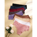 5 unids/set de bragas de algodón para mujer, ropa interior íntima de encaje Floral, bragas de encaje de retales a la moda, calzoncillos suaves para mujer, lencería S - XL - VibraStore