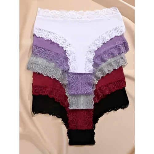 5 unids/set de bragas de algodón para mujer, ropa interior íntima de encaje Floral, bragas de encaje de retales a la moda, calzoncillos suaves para mujer, lencería S - XL - VibraStore