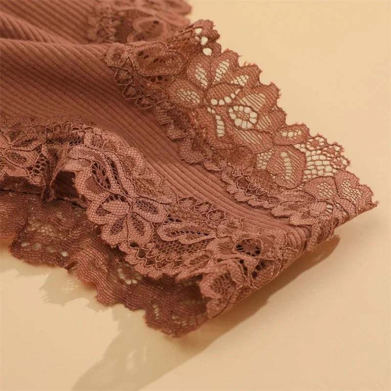 5 unids/set de bragas de algodón para mujer, ropa interior íntima de encaje Floral, bragas de encaje de retales a la moda, calzoncillos suaves para mujer, lencería S - XL - VibraStore