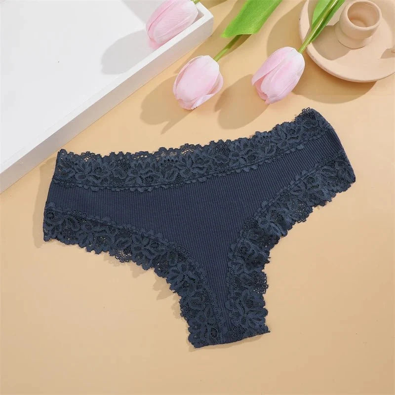 5 unids/set de bragas de algodón para mujer, ropa interior íntima de encaje Floral, bragas de encaje de retales a la moda, calzoncillos suaves para mujer, lencería S - XL - VibraStore