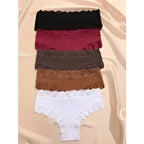 5 unids/set de bragas de algodón para mujer, ropa interior íntima de encaje Floral, bragas de encaje de retales a la moda, calzoncillos suaves para mujer, lencería S - XL - VibraStore