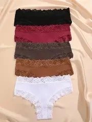 5 unids/set de bragas de algodón para mujer, ropa interior íntima de encaje Floral, bragas de encaje de retales a la moda, calzoncillos suaves para mujer, lencería S - XL - VibraStore