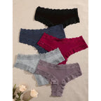 5 unids/set de bragas de algodón para mujer, ropa interior íntima de encaje Floral, bragas de encaje de retales a la moda, calzoncillos suaves para mujer, lencería S - XL - VibraStore