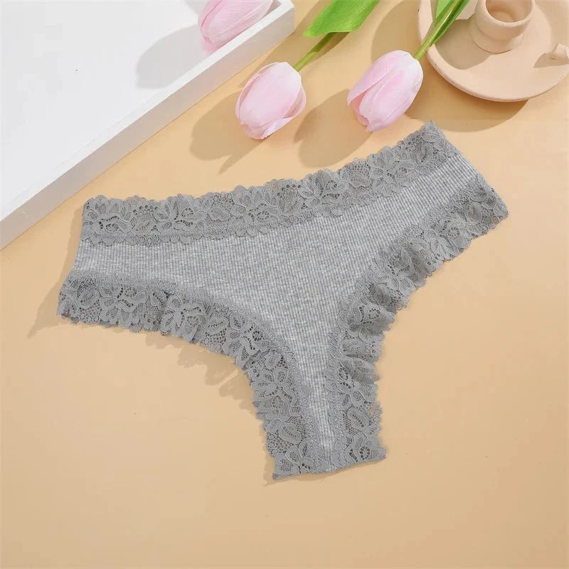 5 unids/set de bragas de algodón para mujer, ropa interior íntima de encaje Floral, bragas de encaje de retales a la moda, calzoncillos suaves para mujer, lencería S - XL - VibraStore