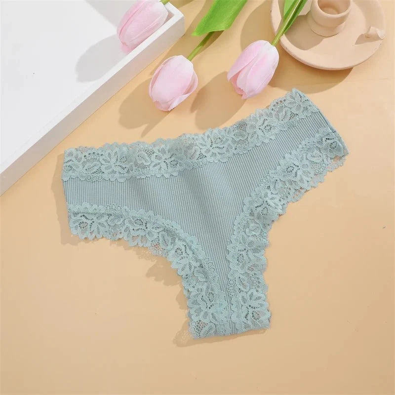 5 unids/set de bragas de algodón para mujer, ropa interior íntima de encaje Floral, bragas de encaje de retales a la moda, calzoncillos suaves para mujer, lencería S - XL - VibraStore