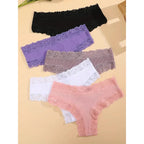5 unids/set de bragas de algodón para mujer, ropa interior íntima de encaje Floral, bragas de encaje de retales a la moda, calzoncillos suaves para mujer, lencería S - XL - VibraStore