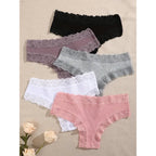 5 unids/set de bragas de algodón para mujer, ropa interior íntima de encaje Floral, bragas de encaje de retales a la moda, calzoncillos suaves para mujer, lencería S - XL - VibraStore