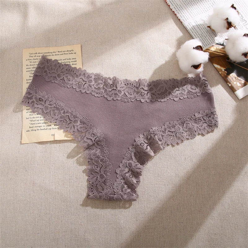 5 unids/set de bragas de algodón para mujer, ropa interior íntima de encaje Floral, bragas de encaje de retales a la moda, calzoncillos suaves para mujer, lencería S - XL - VibraStore
