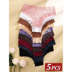 5 unids/set de bragas de algodón para mujer, ropa interior íntima de encaje Floral, bragas de encaje de retales a la moda, calzoncillos suaves para mujer, lencería S - XL - VibraStore