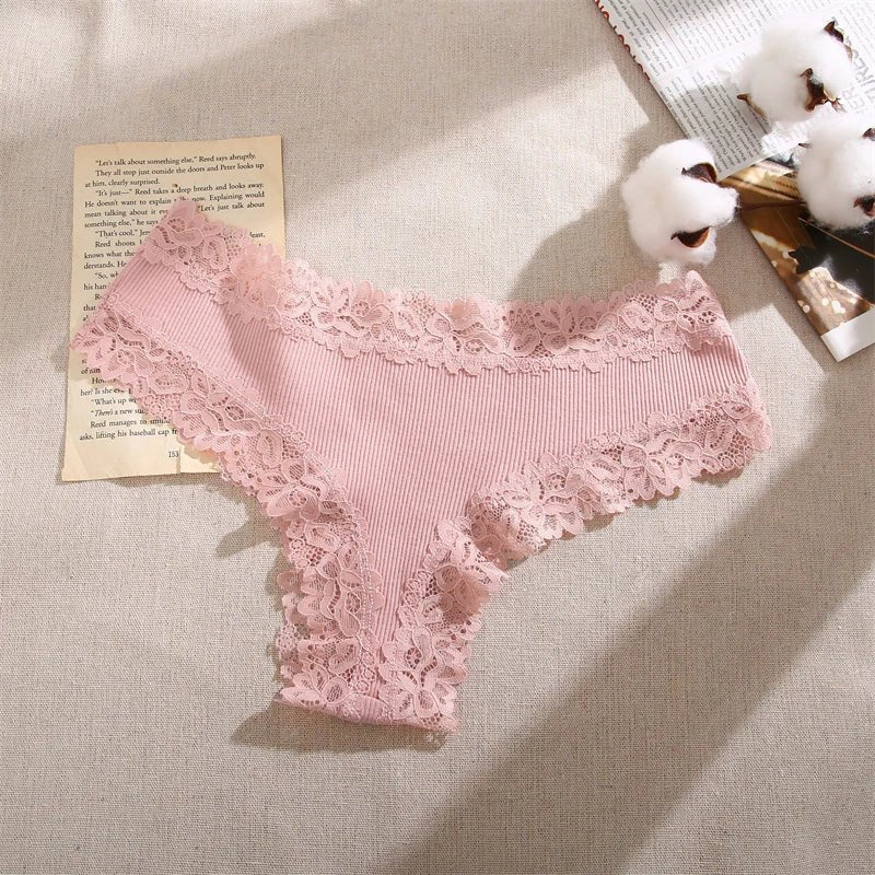 5 unids/set de bragas de algodón para mujer, ropa interior íntima de encaje Floral, bragas de encaje de retales a la moda, calzoncillos suaves para mujer, lencería S - XL - VibraStore