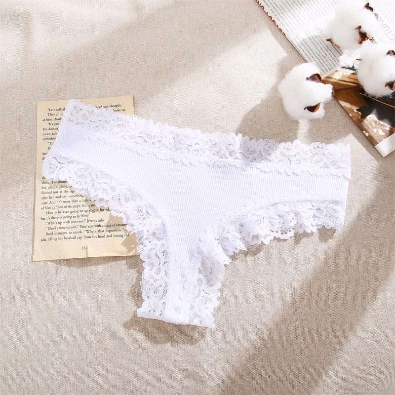 5 unids/set de bragas de algodón para mujer, ropa interior íntima de encaje Floral, bragas de encaje de retales a la moda, calzoncillos suaves para mujer, lencería S - XL - VibraStore