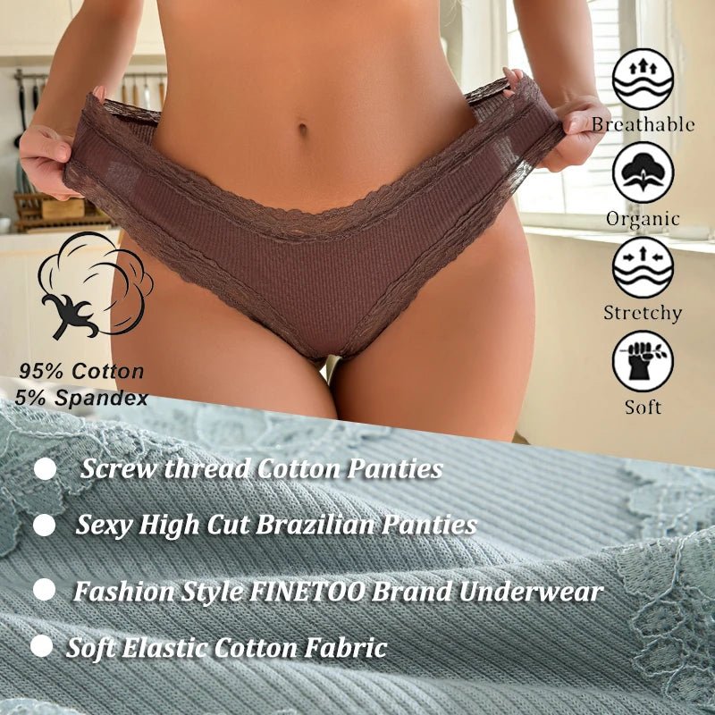 5 unids/set de bragas de algodón sin costuras de encaje para mujer, pantalones brasileños sexis, ropa interior transpirable acanalada para niñas, lencería suave de talla grande S - XL - VibraStore