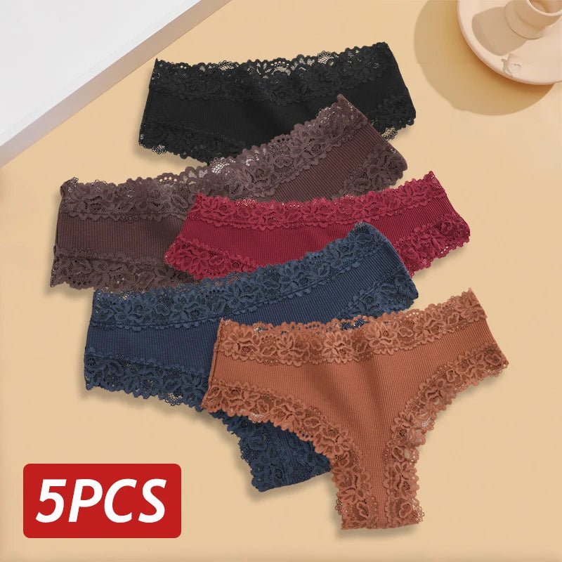5 unids/set de bragas de algodón sin costuras de encaje para mujer, pantalones brasileños sexis, ropa interior transpirable acanalada para niñas, lencería suave de talla grande S - XL - VibraStore