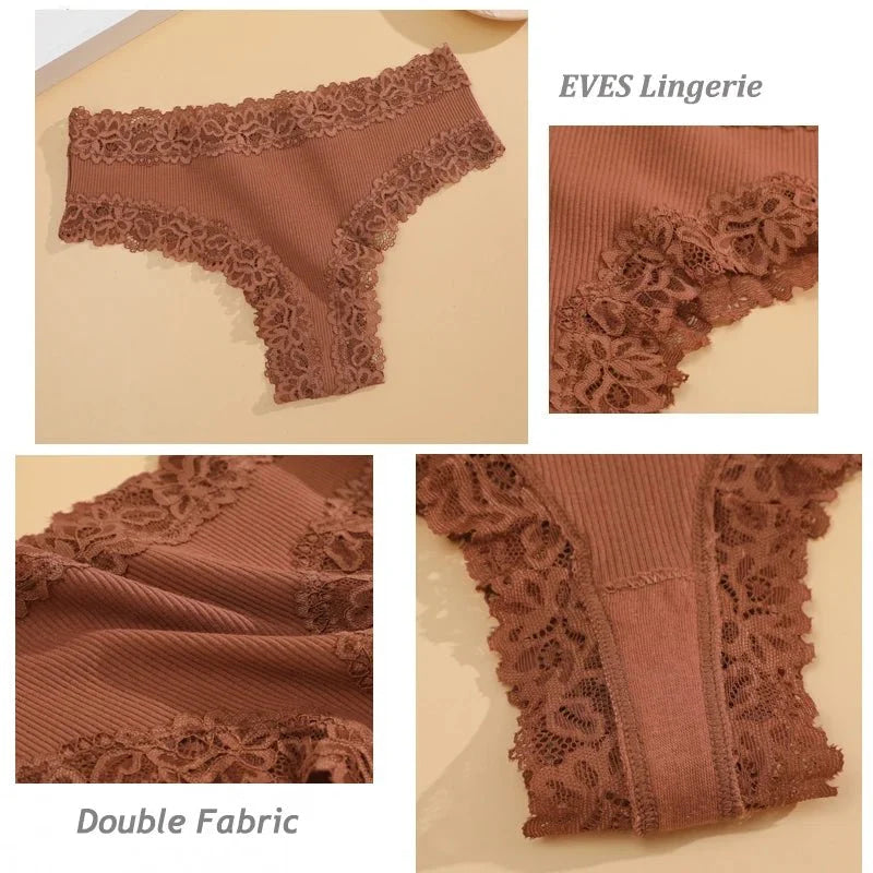 5 unids/set de bragas de algodón sin costuras de encaje para mujer, pantalones brasileños sexis, ropa interior transpirable acanalada para niñas, lencería suave de talla grande S - XL - VibraStore