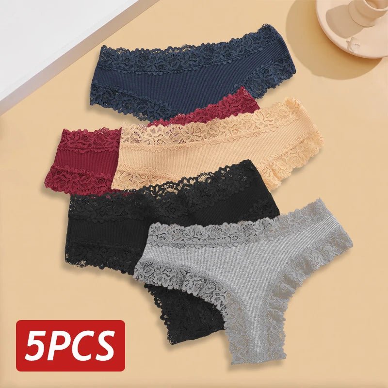 5 unids/set de bragas de algodón sin costuras de encaje para mujer, pantalones brasileños sexis, ropa interior transpirable acanalada para niñas, lencería suave de talla grande S - XL - VibraStore