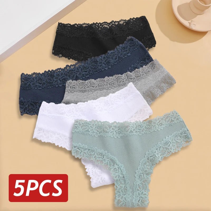5 unids/set de bragas de algodón sin costuras de encaje para mujer, pantalones brasileños sexis, ropa interior transpirable acanalada para niñas, lencería suave de talla grande S - XL - VibraStore