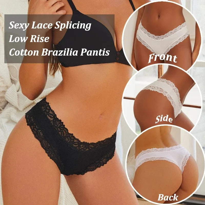 5 unids/set de bragas de algodón sin costuras de encaje para mujer, pantalones brasileños sexis, ropa interior transpirable acanalada para niñas, lencería suave de talla grande S - XL - VibraStore