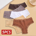 5 unids/set de bragas de algodón sin costuras de encaje para mujer, pantalones brasileños sexis, ropa interior transpirable acanalada para niñas, lencería suave de talla grande S - XL - VibraStore