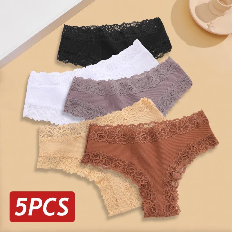 5 unids/set de bragas de algodón sin costuras de encaje para mujer, pantalones brasileños sexis, ropa interior transpirable acanalada para niñas, lencería suave de talla grande S - XL - VibraStore