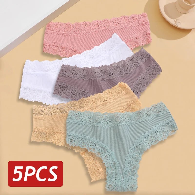 5 unids/set de bragas de algodón sin costuras de encaje para mujer, pantalones brasileños sexis, ropa interior transpirable acanalada para niñas, lencería suave de talla grande S - XL - VibraStore