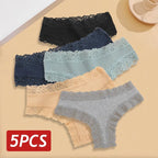 5 unids/set de bragas de algodón sin costuras de encaje para mujer, pantalones brasileños sexis, ropa interior transpirable acanalada para niñas, lencería suave de talla grande S - XL - VibraStore