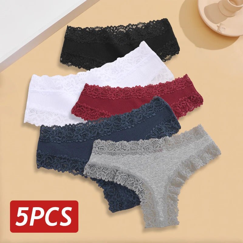5 unids/set de bragas de algodón sin costuras de encaje para mujer, pantalones brasileños sexis, ropa interior transpirable acanalada para niñas, lencería suave de talla grande S - XL - VibraStore