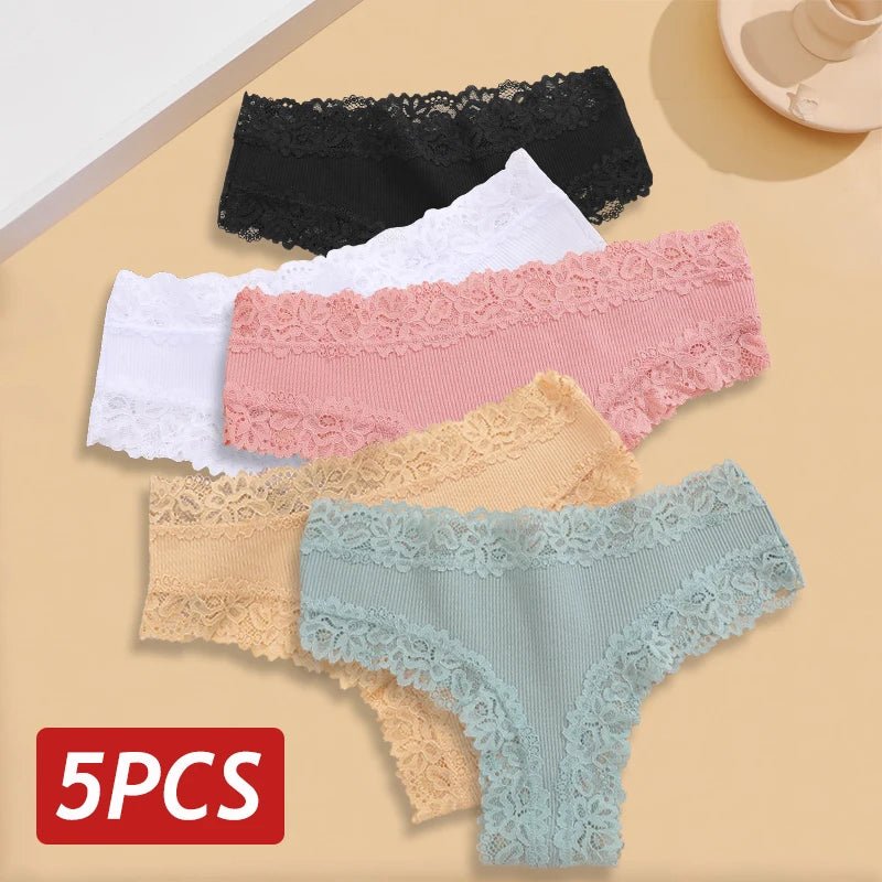 5 unids/set de bragas de algodón sin costuras de encaje para mujer, pantalones brasileños sexis, ropa interior transpirable acanalada para niñas, lencería suave de talla grande S - XL - VibraStore