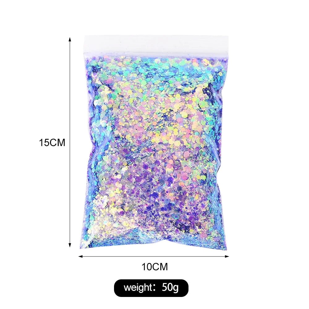 50 g/bolsa de lentejuelas hexagonales mixtas para uñas, copos holográficos gruesos para maquillaje corporal/ojos/cara, decoraciones de manicura brillantes * & - VibraStore