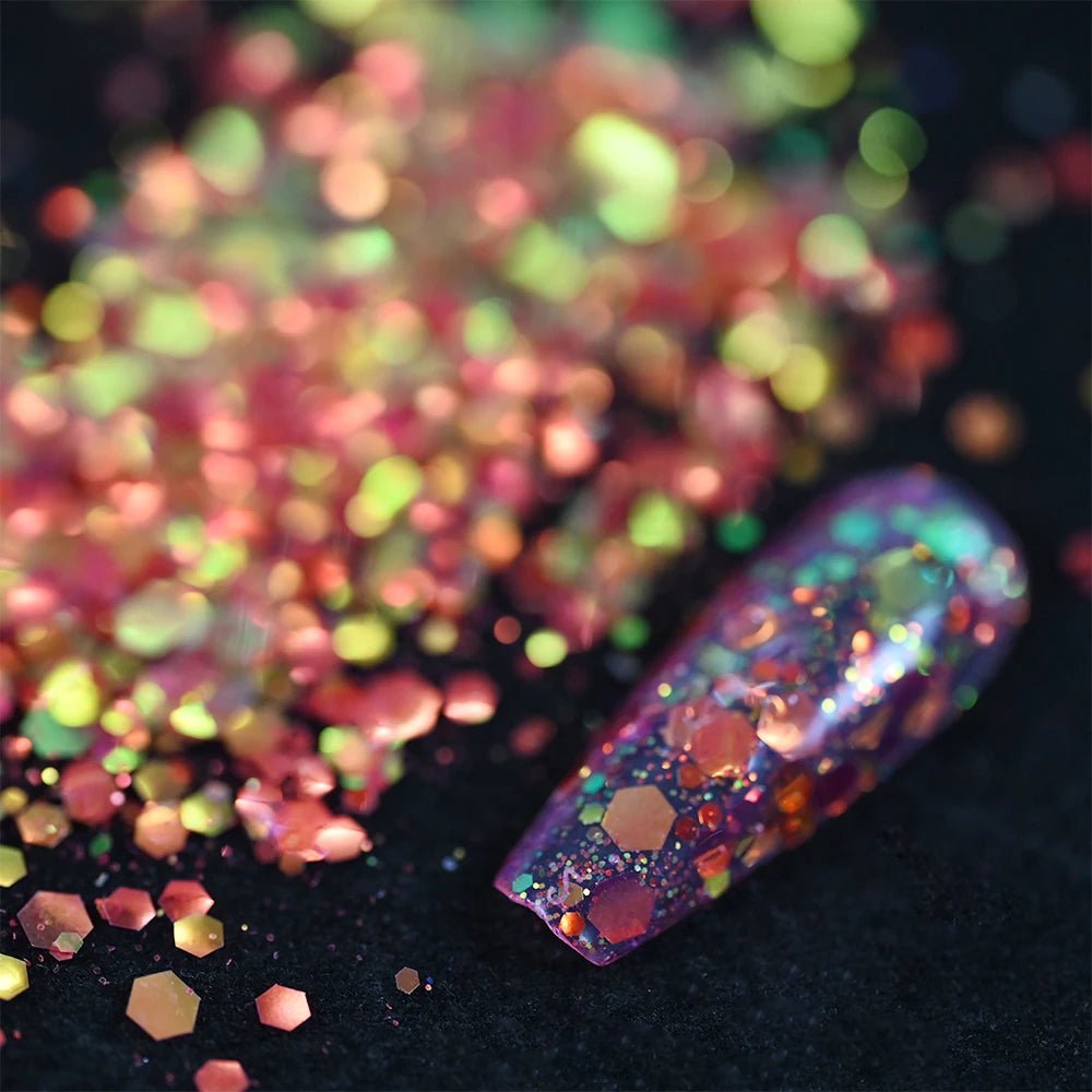 50 g/bolsa de lentejuelas hexagonales mixtas para uñas, copos holográficos gruesos para maquillaje corporal/ojos/cara, decoraciones de manicura brillantes * & - VibraStore