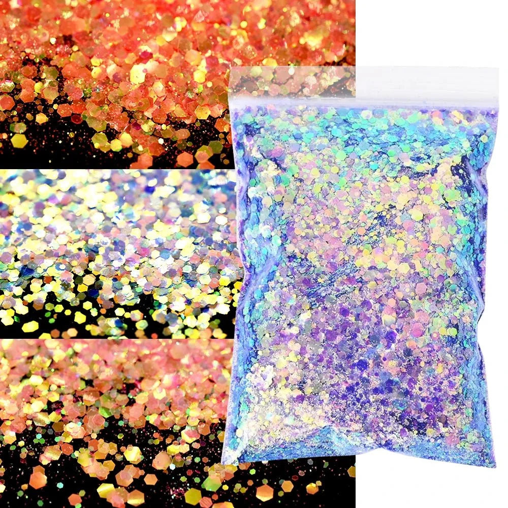 50 g/bolsa de lentejuelas hexagonales mixtas para uñas, copos holográficos gruesos para maquillaje corporal/ojos/cara, decoraciones de manicura brillantes * & - VibraStore