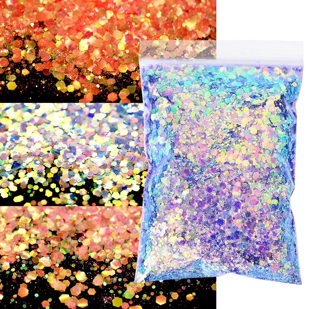 50 g/bolsa de lentejuelas hexagonales mixtas para uñas, copos holográficos gruesos para maquillaje corporal/ojos/cara, decoraciones de manicura brillantes * & - VibraStore