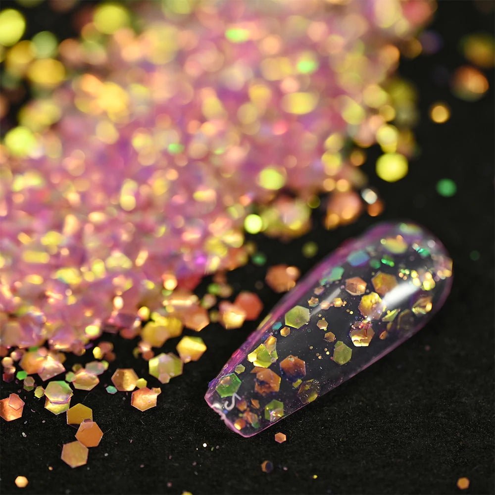 50 g/bolsa de lentejuelas hexagonales mixtas para uñas, copos holográficos gruesos para maquillaje corporal/ojos/cara, decoraciones de manicura brillantes * & - VibraStore