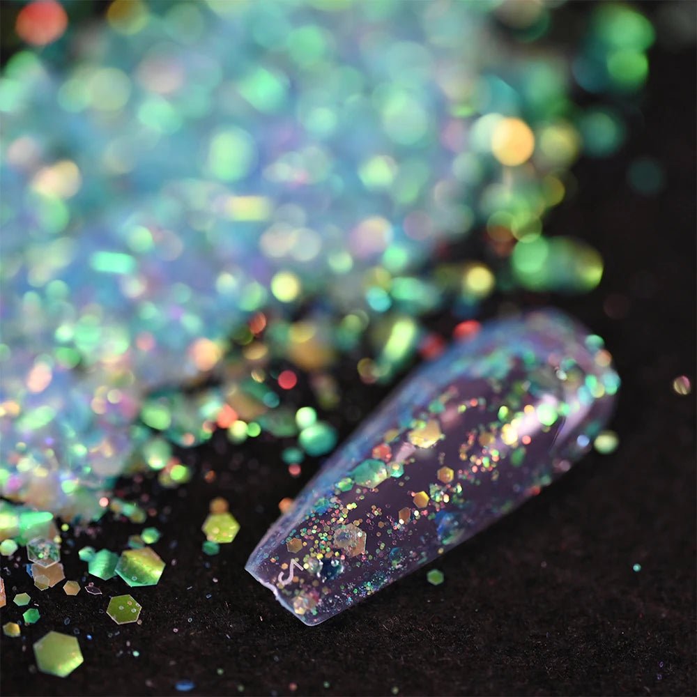 50 g/bolsa de lentejuelas hexagonales mixtas para uñas, copos holográficos gruesos para maquillaje corporal/ojos/cara, decoraciones de manicura brillantes * & - VibraStore